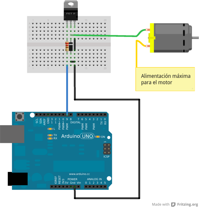 Control de motores de CC con un transitor